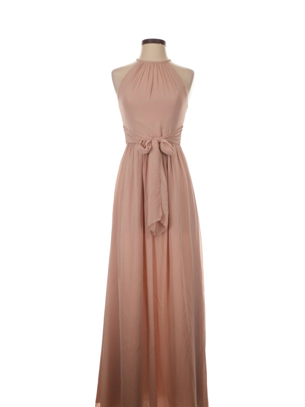 Monique Lhuillier Dusty Blush Halter Maxi Dress with Waist Sash